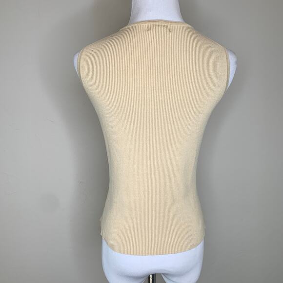 Tan Ribbed Sweater Set Shell and Zip Front Cardigan Sz Small - Picture 7 of 7